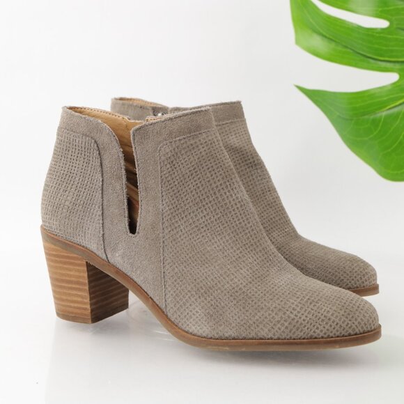 Lucky Brand Womens Ponic Boot Size 9 Taupe Gray Suede Block Heel Side Cut Bootie - Picture 1 of 12